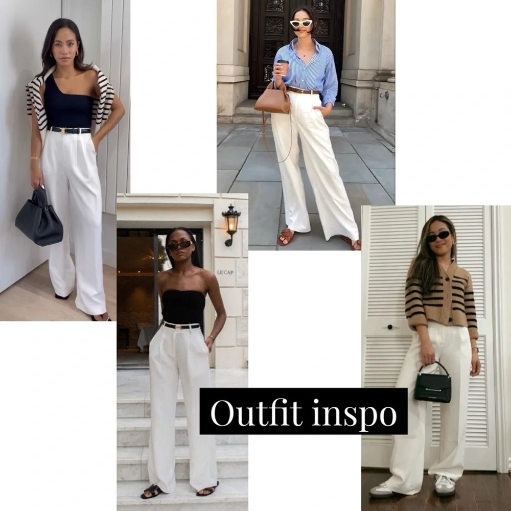 Ivory Pleated High Waist Straight Trousers - Picture 8 of 16